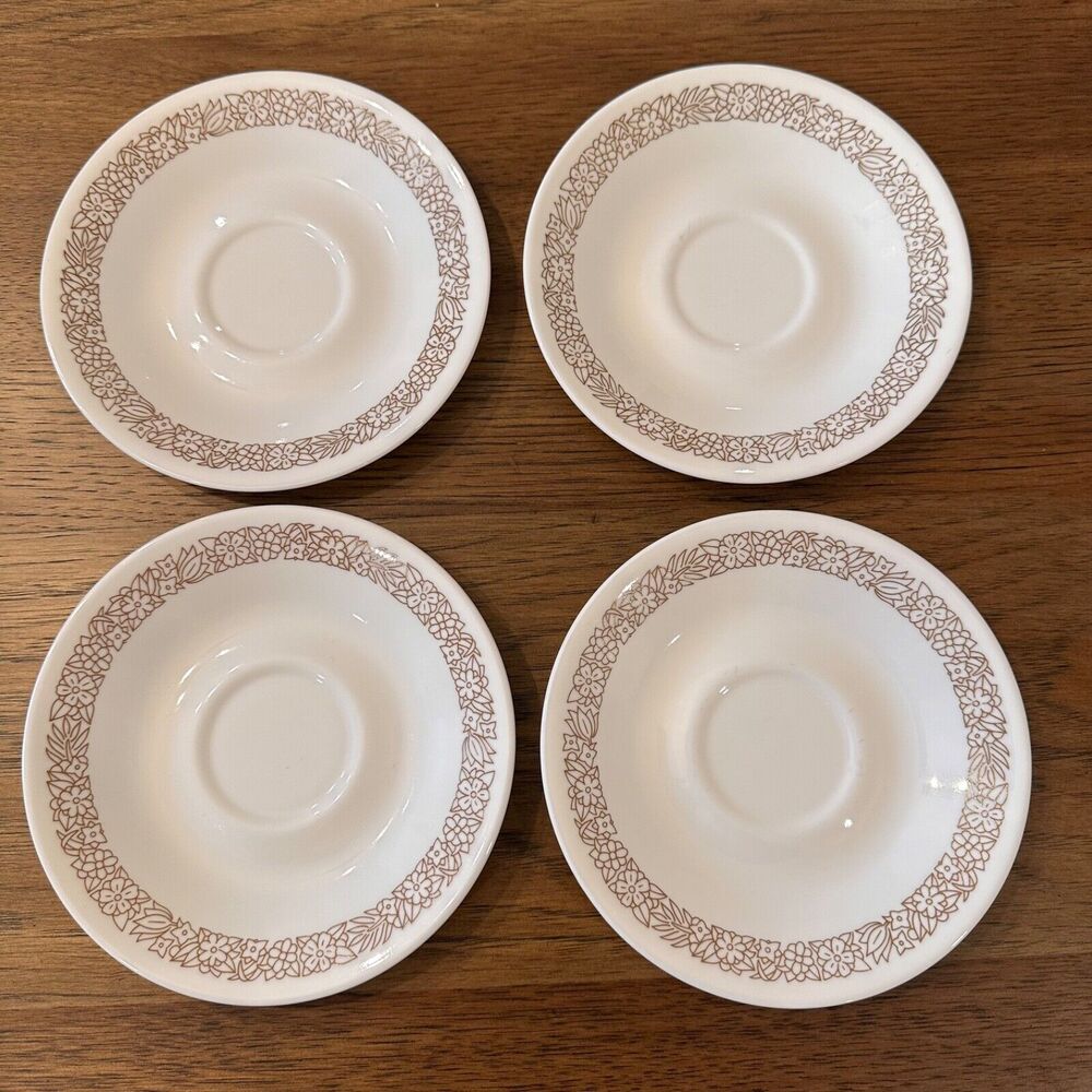 Corelle Woodland Brown Saucer Set of 4 Corning White Brown